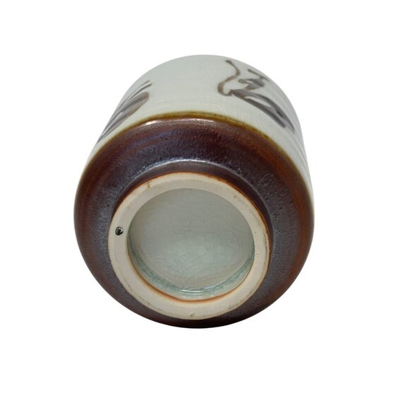 Handcrafted Japanese Ceramic Vase Calligraphy Abstract Brush Art Brown Neutral - Picture 7 of 9